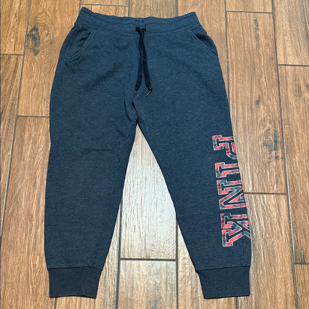 PINK Victoria's Secret Charcoal Joggers with Red Lettering